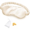image:imageOLESILK Silk Sleep Mask 100 Mulberry Silk Eye Mask for Sleeping Double Layer Filling and Elastic Strap Travel and Nap Soft Eye Cover Eyeshade with Luxury Bag and Ear Plugs PinkLight Champagne