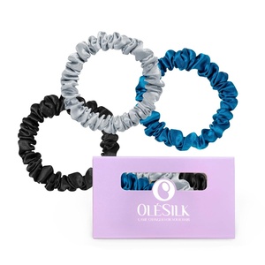 image:imageOLESILK 100 Mulberry Silk Hair Ties No Damage Scrunchies for Women 5 Pack  No Pull Soft Smooth No Crease No Dent Skinny Gentle for Thin Fine Thick Curly Hair All Day Hold Sleep FriendlyBlack  Silvergrey  Royalblue
