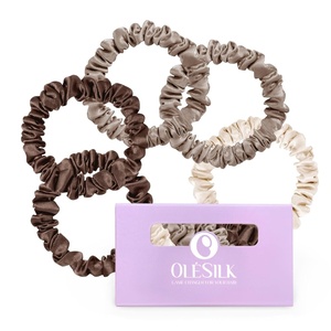 image:imageOLESILK 100 Mulberry Silk Hair Ties No Damage Scrunchies for Women 5 Pack  No Pull Soft Smooth No Crease No Dent Skinny Gentle for Thin Fine Thick Curly Hair All Day Hold Sleep FriendlyBrownCoffeeCoco