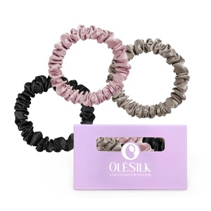image:imageOLESILK 100 Mulberry Silk Hair Ties No Damage Scrunchies for Women 5 Pack  No Pull Soft Smooth No Crease No Dent Skinny Gentle for Thin Fine Thick Curly Hair All Day Hold Sleep FriendlyBlack  Taupe  Light Plum
