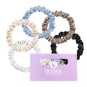 image:imageOLESILK 100 Mulberry Silk Hair Ties No Damage Scrunchies for Women 5 Pack  No Pull Soft Smooth No Crease No Dent Skinny Gentle for Thin Fine Thick Curly Hair All Day Hold Sleep FriendlyMulti5