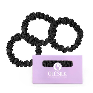 image:imageOLESILK 100 Mulberry Silk Hair Ties No Damage Scrunchies for Women 5 Pack  No Pull Soft Smooth No Crease No Dent Skinny Gentle for Thin Fine Thick Curly Hair All Day Hold Sleep FriendlyBlack