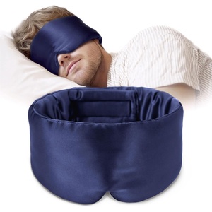 image:imageSilk Sleep Mask Soft Pressureless 100 Mulberry Silk for Eye Skin Anti Wrinkles Large Size for Total Blackout Adjustable Wide Velcro Ear Cover PrintNavy