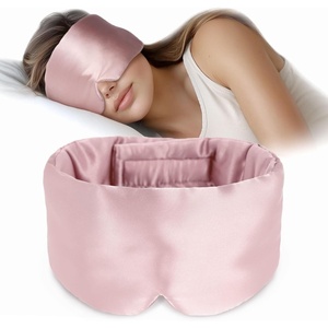 image:imageSilk Sleep Mask Soft Pressureless 100 Mulberry Silk for Eye Skin Anti Wrinkles Large Size for Total Blackout Adjustable Wide Velcro Ear Cover PrintPink