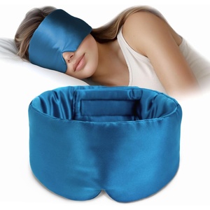 image:imageSilk Sleep Mask Soft Pressureless 100 Mulberry Silk for Eye Skin Anti Wrinkles Large Size for Total Blackout Adjustable Wide Velcro Ear Cover PrintRoyal Blue