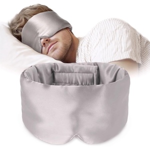image:imageSilk Sleep Mask Soft Pressureless 100 Mulberry Silk for Eye Skin Anti Wrinkles Large Size for Total Blackout Adjustable Wide Velcro Ear Cover PrintSliver Grey